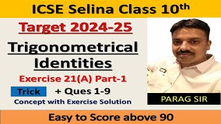 Trigonometrical Identities Ex 21A Q 19 Part1 Class 10 ICSE  By Parag Sir tacticsofmathematics [upl. by Violeta]