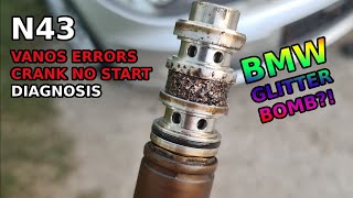 N43 Crank No Start VANOS codes Low oil pressure Diagnosis  PART 1 [upl. by Nnaear376]