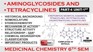 Aminoglycosides amp Tetracyclines complete  Part 4 Unit 1  Medicinal Chemistry 6th Semester [upl. by Ahsatsana]