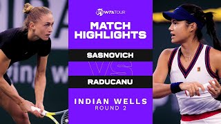 Aliaksandra Sasnovich vs Emma Raducanu  2021 Indian Wells Round 2  WTA Match Highlights [upl. by Yelrahc398]