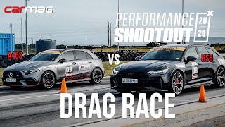 DRAG RACE Audi RS6 Performance vs MercedesAMG A45 S [upl. by Wilhide22]