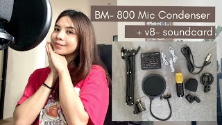 BM800 Condenser Microphone  V8Soundcard  Full Review Setup Audio tests Lazada [upl. by Eylsel]