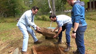 First guests at the off grid cabin building a fire pit amp first cookout [upl. by Dasa292]