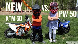 The kids get a new KTM 50 Mini dirt bike vs Yamaha PW 50 [upl. by Roice677]