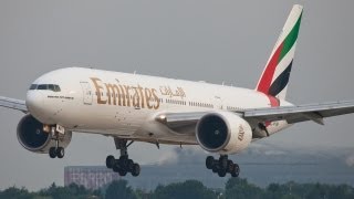 EMIRATES BOEING 777300 LANDING AT DÜSSELDORF IN NICE EVENING LIGHT HIGH QUALITY HD [upl. by Anitnoc]