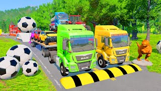 Double Flatbed Trailer Truck  Cars vs Lava vs Water  Truck vs Train  BeamNGDrive 005 [upl. by Pollie289]