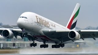 First Flight of Airbus A380 A6EEF  Takeoff at Hamburg Finkenwerder Airport [upl. by Esidnak247]