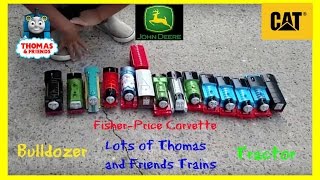 Playing Thomas and Friends CAT Bulldozer Excavator John Deere Tractor FisherPrice Corvette [upl. by Mindy]