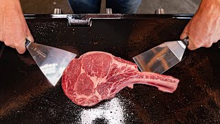 I use this TECHNIQUE to cook a thick Tomahawk on a Flat Top Griddle [upl. by Nyrahs]