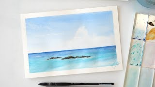 Watercolor seascape  sky sea tutorial for beginners [upl. by Aileno]