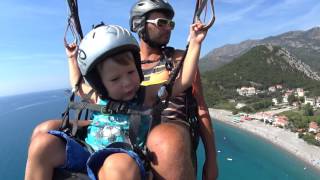 Paragliding kid 3 years old landing to Buljarica Montenegro [upl. by Ferree]