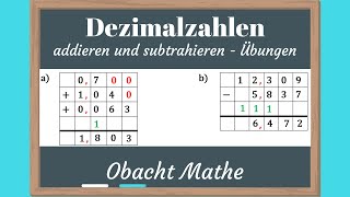 Dezimalzahlen addieren und subtrahieren  Übungen mit Lösungen  ObachtMathe [upl. by Atirat]