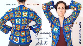 Giacca uncinetto granny mattonella al quadrato  squared squares crochet jacket part 2 [upl. by Ahsiram]