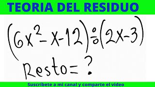 EL RESTO DE UNA DIVISIÓN POR TEORÍA DEL RESIDUO TEOREMA DEL RESTO [upl. by Ahsieken]