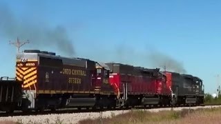 Southern Pacific SD45T2 leads IORY LNL plus Smokey Ohio Central 4030 SD402 IORY 4072 SD40T2 [upl. by Yelsnia]