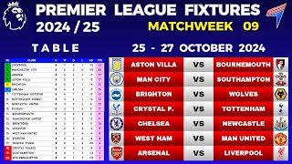 EPL FIXTURES TODAY  Matchweek 9 • EPL Table Standings Today • Premier League Fixtures 202425 [upl. by Ettolrahc]