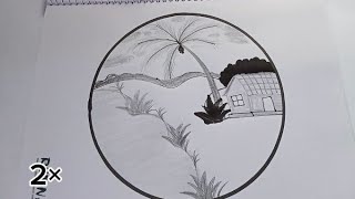 Sundor Village Scenery Drawing  Very Easy Drawing for Beginners [upl. by Mel]