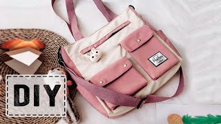 DIY Korean Design Tote Bag Many Pockets Style Making from Cloth [upl. by Madison]