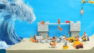 Tsunami Dam Breach Experiment  Wave Machine VS Sinkhole Landslide CONSTRUCTION SITE in Lego CIty [upl. by Lorianna514]