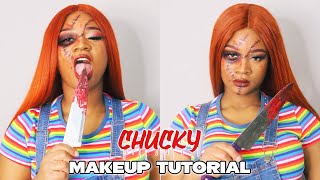 FEMALE CHUCKY HALLOWEEN MAKEUP TUTORIAL  CHUCKY HALLOWEEN COSTUME [upl. by Conroy812]