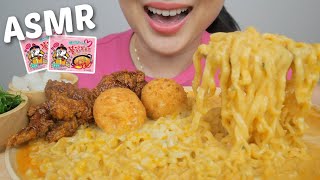 SPICY Samyang Carbonara Noodles with Mozzarella Cheese Balls with Korean Fried Chicken NO Talking [upl. by Sapphira173]