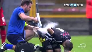 Charleroi’s Javier Martos gets bottom freeze treatment v Club Brugge [upl. by Nork]