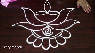 Creative Lotus flower rangoli with deepam  Deepam kolam for Diwali 2018  Deepavali muggulu [upl. by Starlene]