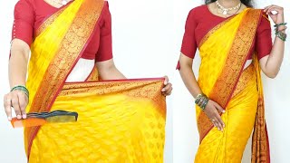 Banarshi silk saree draping with perfect pleats saree draping tricks for beginners [upl. by Cudlip276]