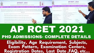 AP RCET 2021 Complete Details  PhD Admissions  aprcet2021 aprcetnotification2021 aprcet [upl. by Lanam555]