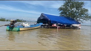 Cambodia Family fishing at Tonle Sap Lake Siem Reap Chikraeng District Khmer [upl. by Rubi]