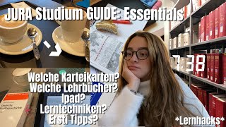 Jura Studium ESSENTIALS Lernhacks ErstiTipps Karteikarten Fallbücher … [upl. by Ecnedac]