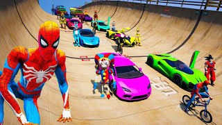 Cars Motorbike and Aircrafts GTA V MODS Digital Circus Spiderman and Heroes New Stunt Challenge [upl. by Ityak]