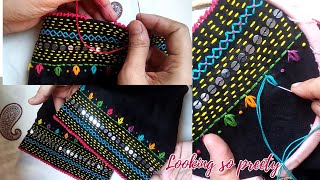 Beautiful Hand Embroidery Sleeves Design  Sequence Design  SALEEQA Channel [upl. by Ester]