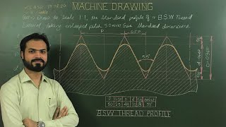 B S W Thread Or Profile Of British Standard Whitworth Thread In Machine Drawing Part4 [upl. by Paulina605]