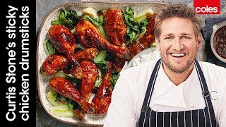 Oven Baked Sticky Chicken Drumsticks  Cook with Curtis Stone  Coles [upl. by Nelhsa]