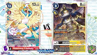 DIGIMON TCG Phoenixmon X Red vs Shakkoumon YellowBlack [upl. by Ruffi48]