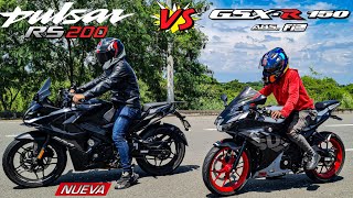 NUEVA PULSAR RS 200 VS SUZUKI GSXR 150🔥😱¡BATALLA ÉPICA DRAG RACE [upl. by Anitsua]