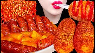 ASMR Mozarella Corn Dog Spicy Noodles Sausage 로제 떡볶이 핫도그 소세지 먹방 Mukbang Eating [upl. by Neelyad]