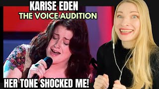 Vocal Coach Reacts KARISE EDEN Auditions with This Is A Mans World by James Brown on The Voice [upl. by Atikat]