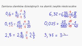 Zamiana ułamków dziesiętnych na ułamki zwykłe 2 [upl. by Threlkeld]