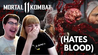 My Girlfriend WHO HATES BLOOD Reacts to ALL Mortal Kombat 11 Fatalities [upl. by Adnolor]