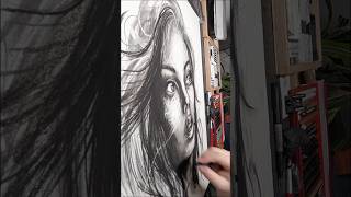 Charcoal Drawing  Portrait of a Woman with flying hair  expressive charcoal art [upl. by Ecinahc]