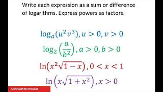 Write Each Logarithmic Expression as a Sum Or Difference Of Logs lnx2 sqrt1x log2ab2 [upl. by Susannah975]