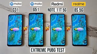 Moto G31 vs Moto G51 vs Redmi Note 11T 5G vs Realme 8S 5G Extreme Pubg Test 🔥 [upl. by Odlanar]