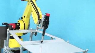 Applying sealer on door panel using NETZSCH Dispensing Pump and robot [upl. by Aihseit]