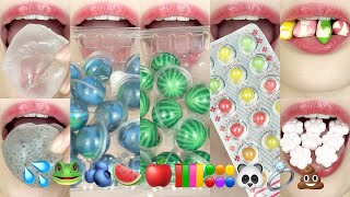 asmr EMOJI FOOD 💦🐸🫐🍉🍎🟩🟨🟠🔵🟣🐼💍💩 WATER JELLY CANDY 이모지 먹방 eating sounds [upl. by Corina]