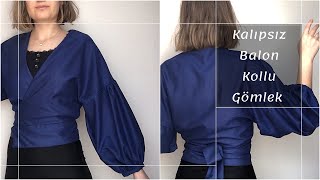 Balon kollu kruvaze gömlek dikimi  Diy shirtjacket 🧵✂️🧷 [upl. by Adiahs]