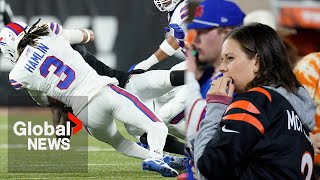 Damar Hamlin collapse Fans horrified after Buffalo Bills player suffers cardiac arrest on field [upl. by Ahsaela]