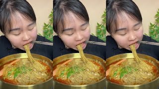 ASMR MUKBANG eating show noodle soup pork vegetable hot dog yummy [upl. by Occir473]