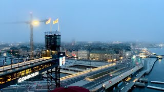 Stockholm Walks Rooftop views in magic mist Mosebacke terrace  Gondolen  Café Klotet [upl. by Dnumsed]